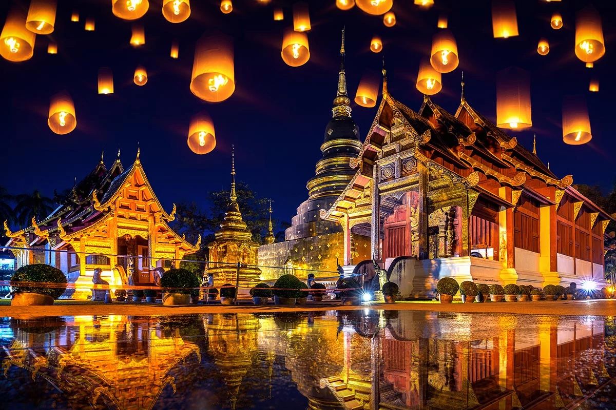 Templos e paisagem urbana de Bangkok durante uma viagem de Ano Novo à Tailândia