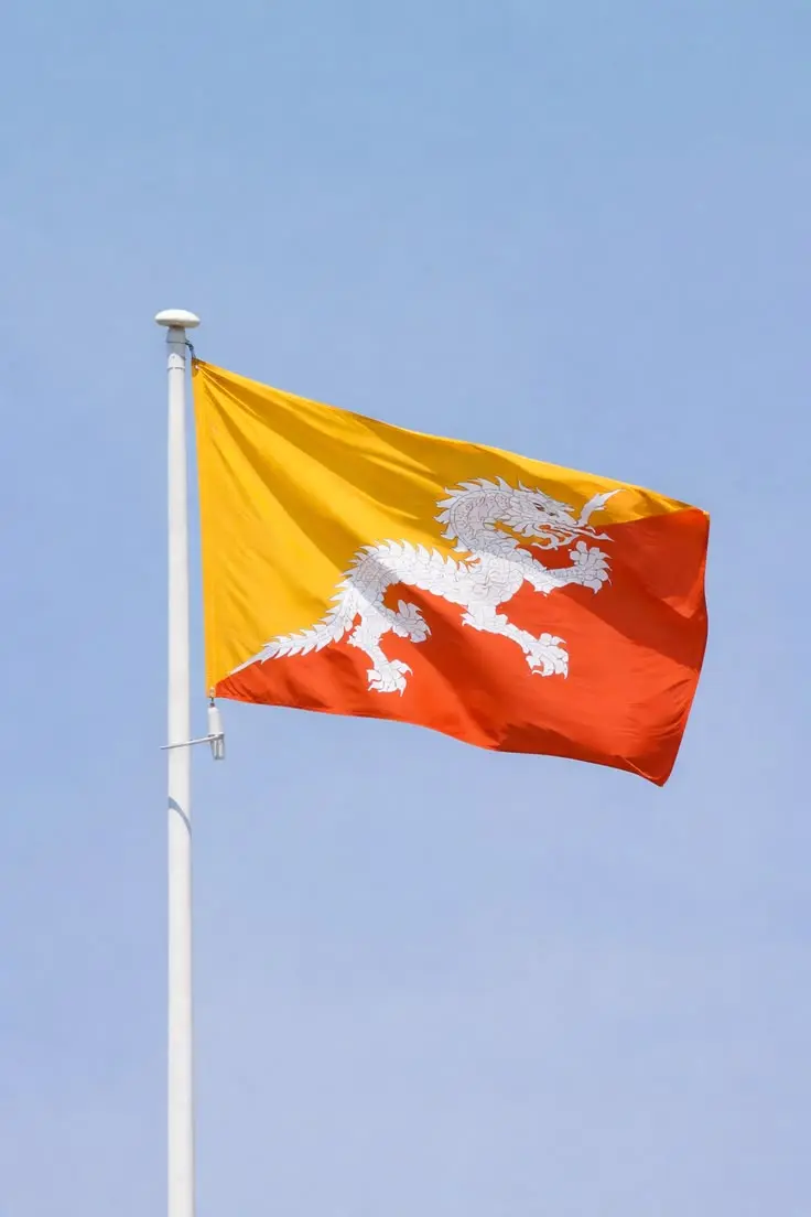 Bandeira do Butão com dragão branco